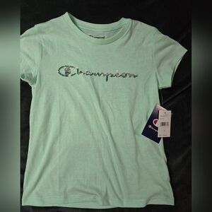 Champion Girls Mint Green Floral Logo Tee